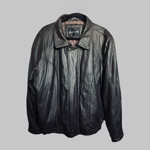 Vintage Y2K Men's Black Leather Bomber Jacket Quilt Lined Full Zip Size 1X